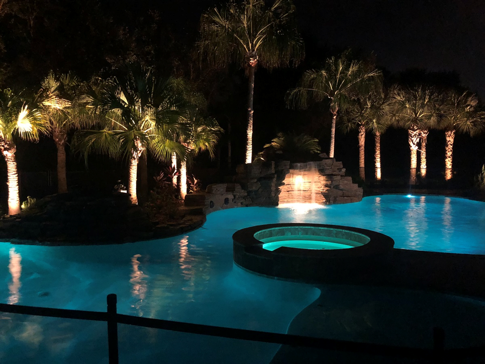 pool lighting and landscape up-lighting 