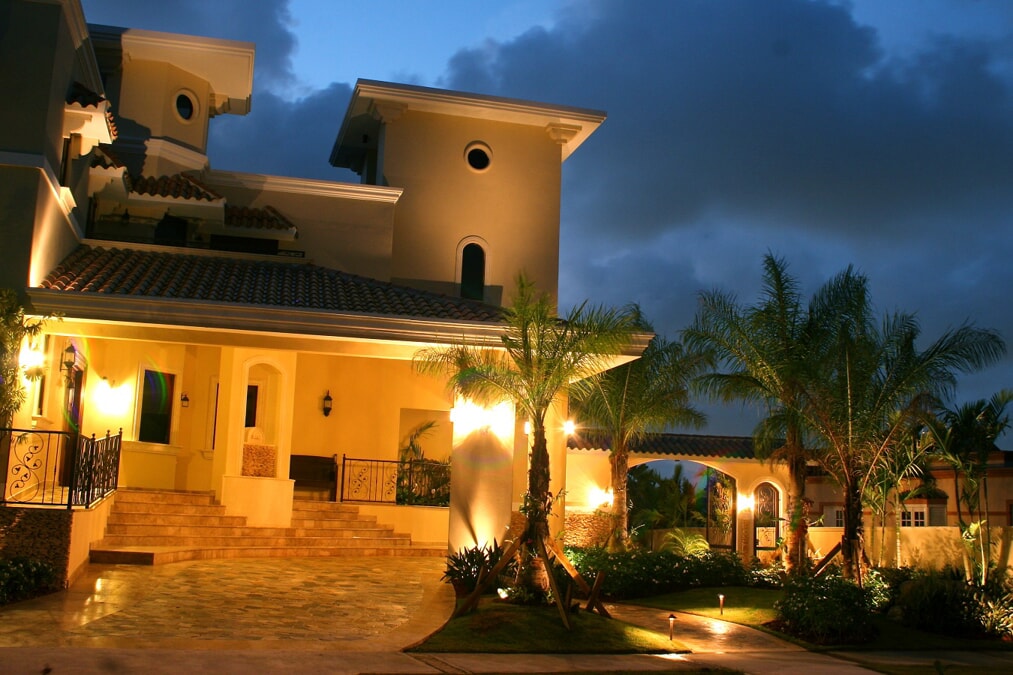 outdoor lighting on large home