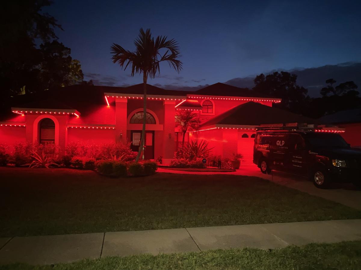 red led roofline lights on a home in Florida