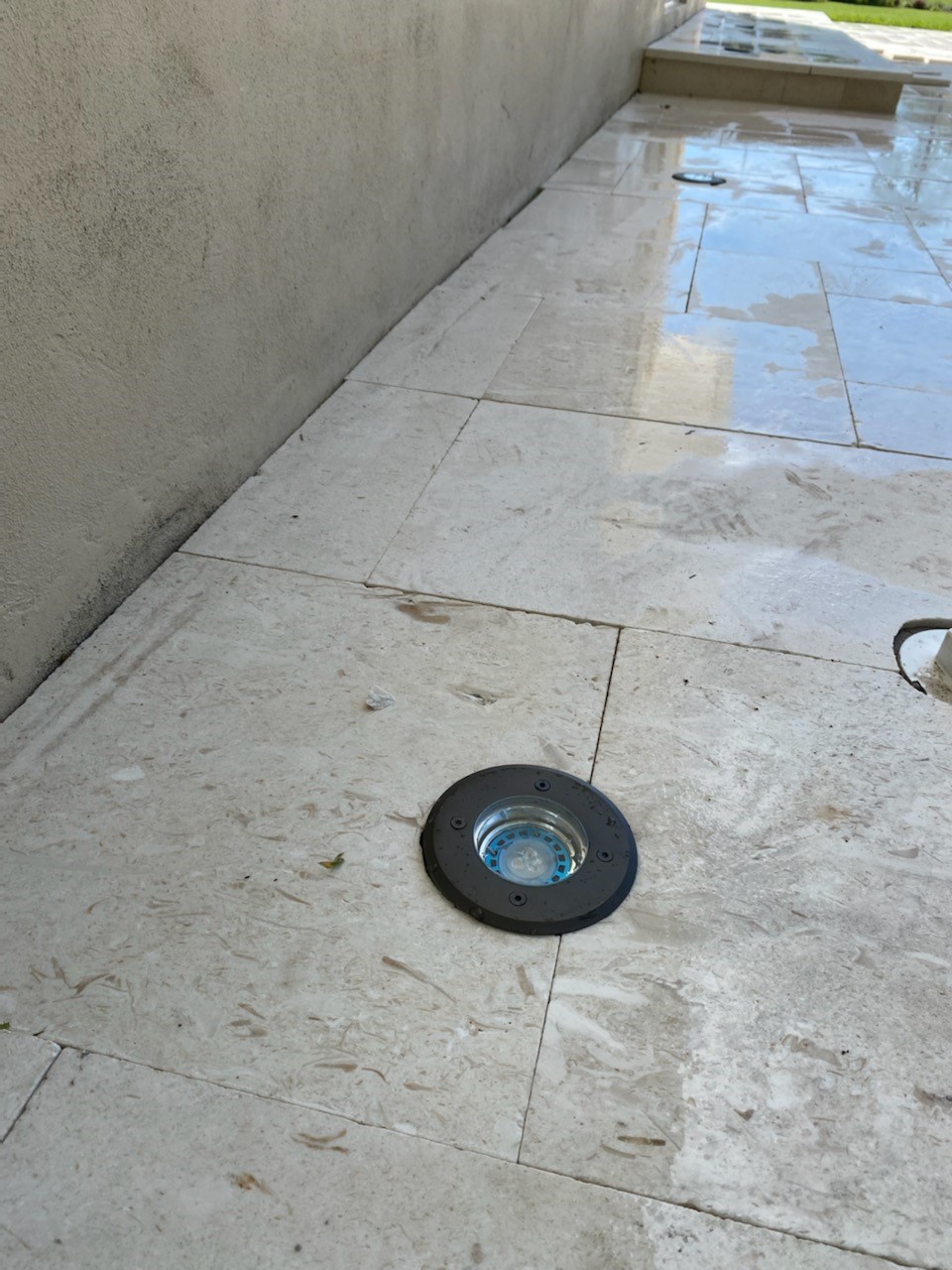 flush light patio lights integrated into travertine