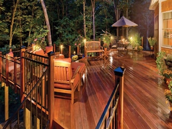 outdoor deck with enhanced lighting 