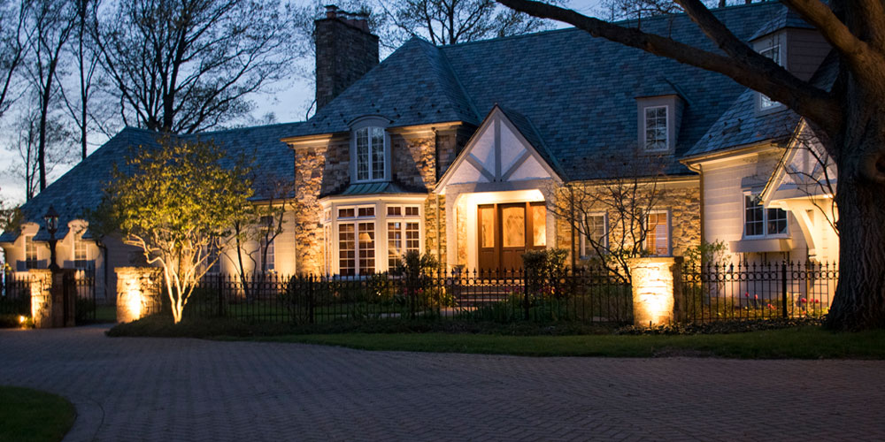 Residential Home with Outdoor Curb Appeal Lighting