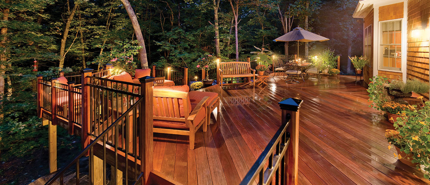 deck/patio lighting surrounded by trees