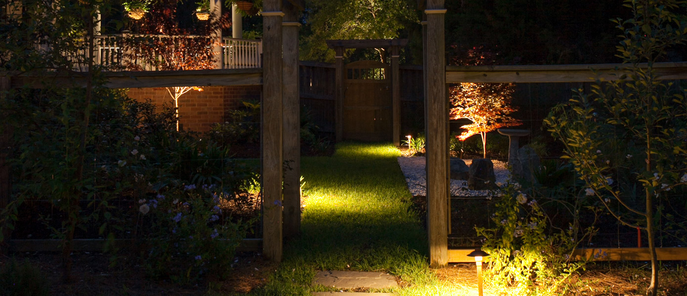 pathway lighting in a backyard