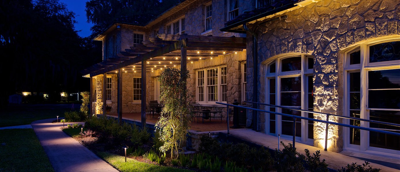 Backyard with string lights