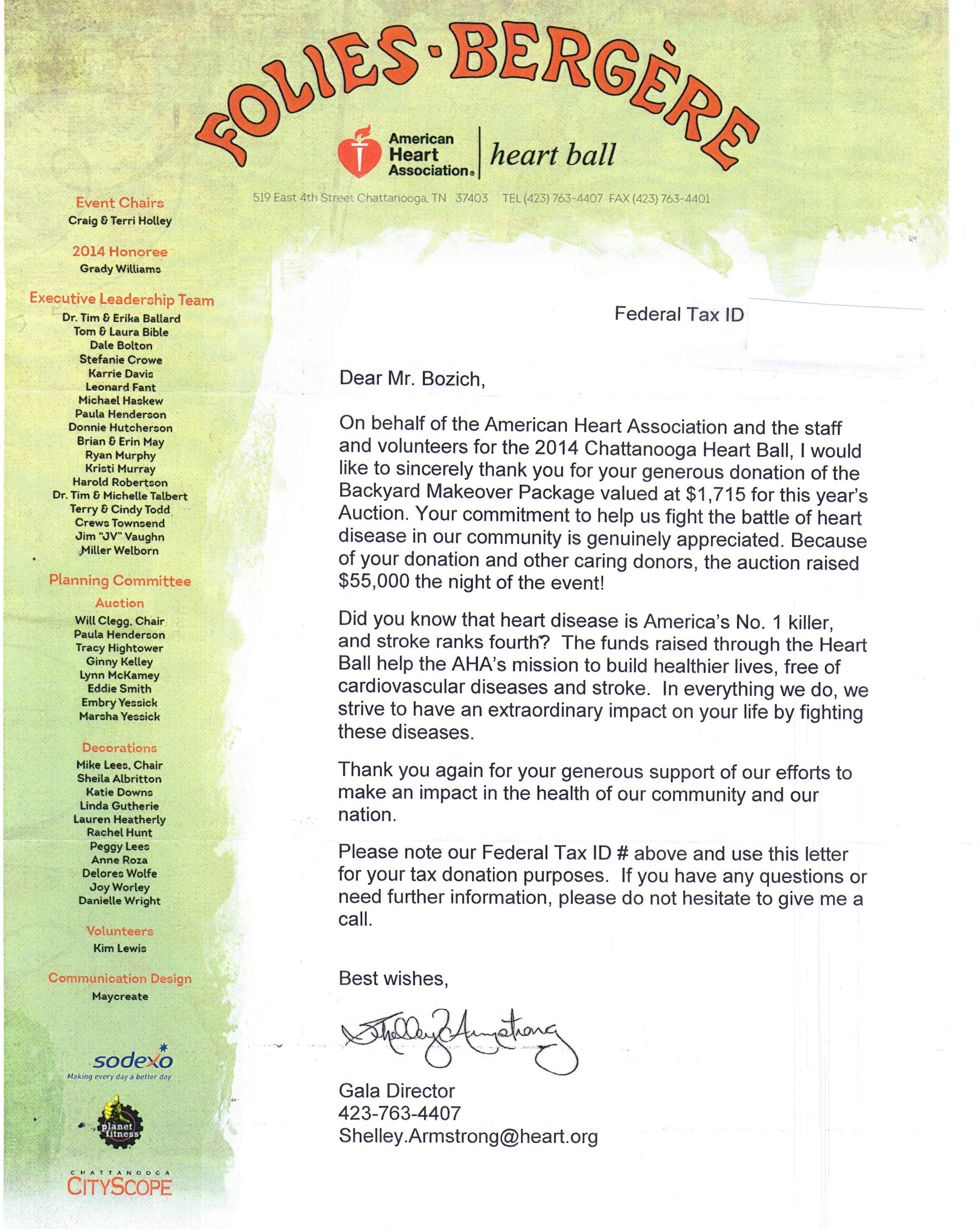 American Heart Association Contribution Letter