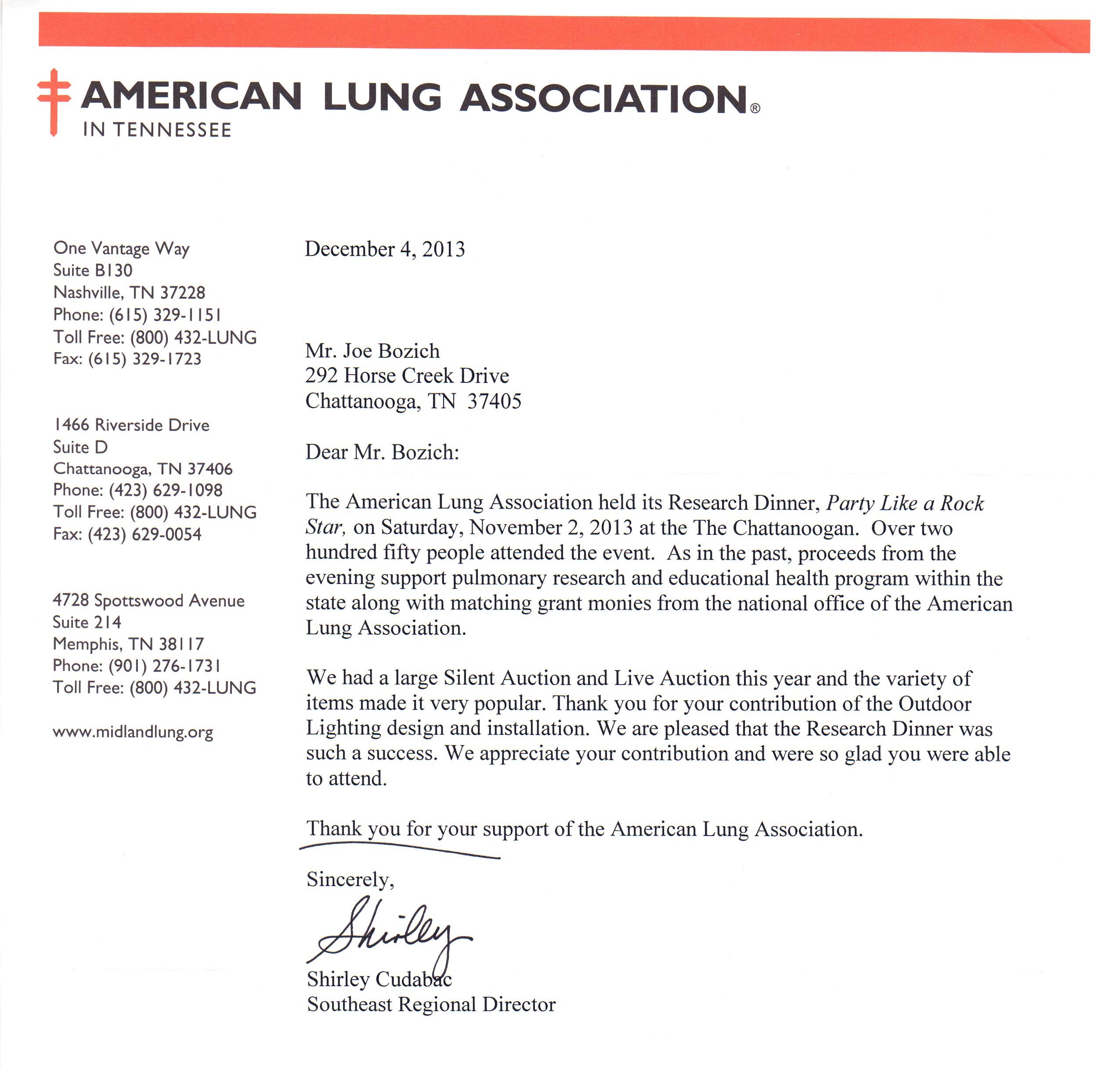 American Lung Association Contribution Letter