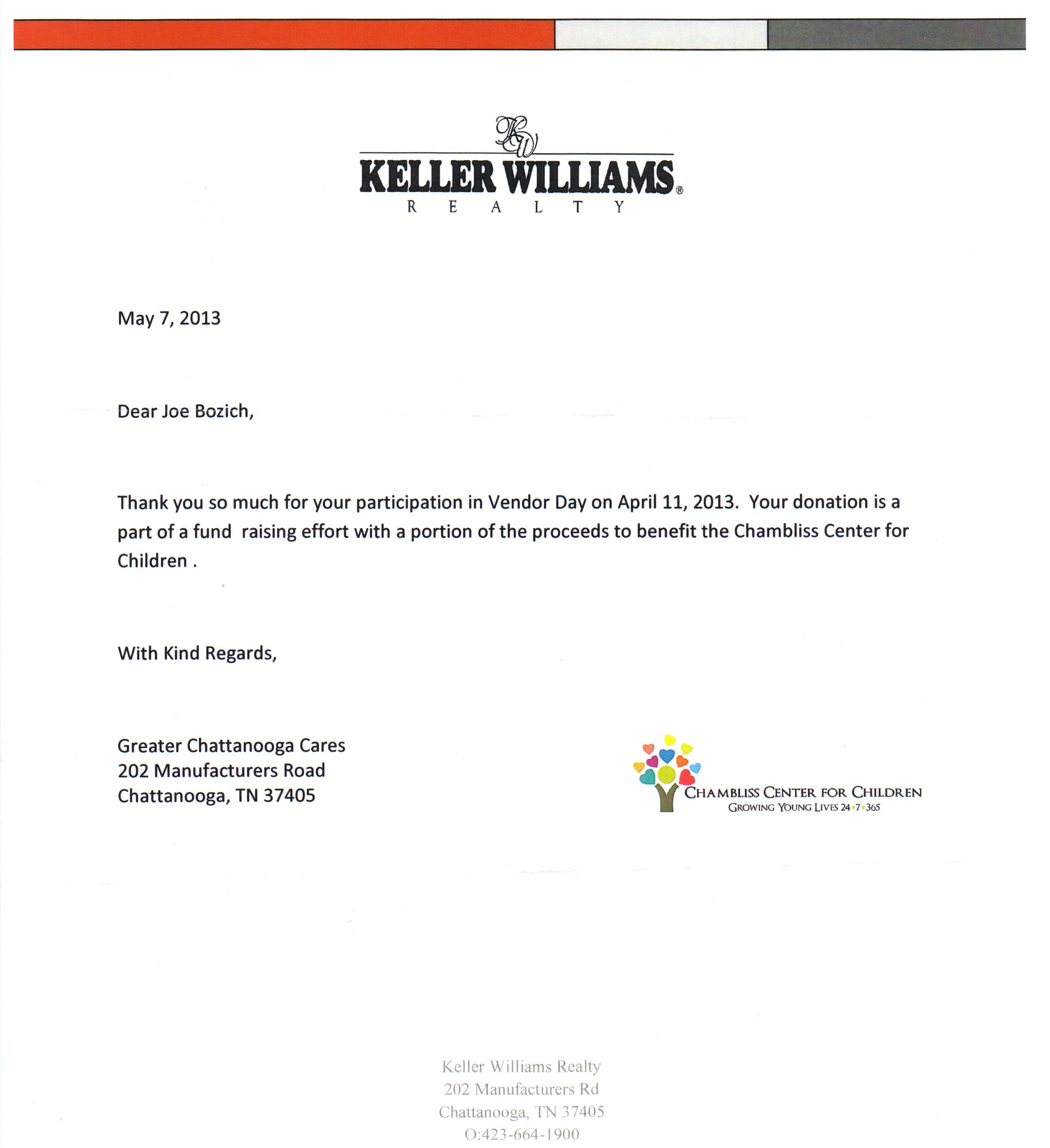 Keller Williams Realty Contribution Letter