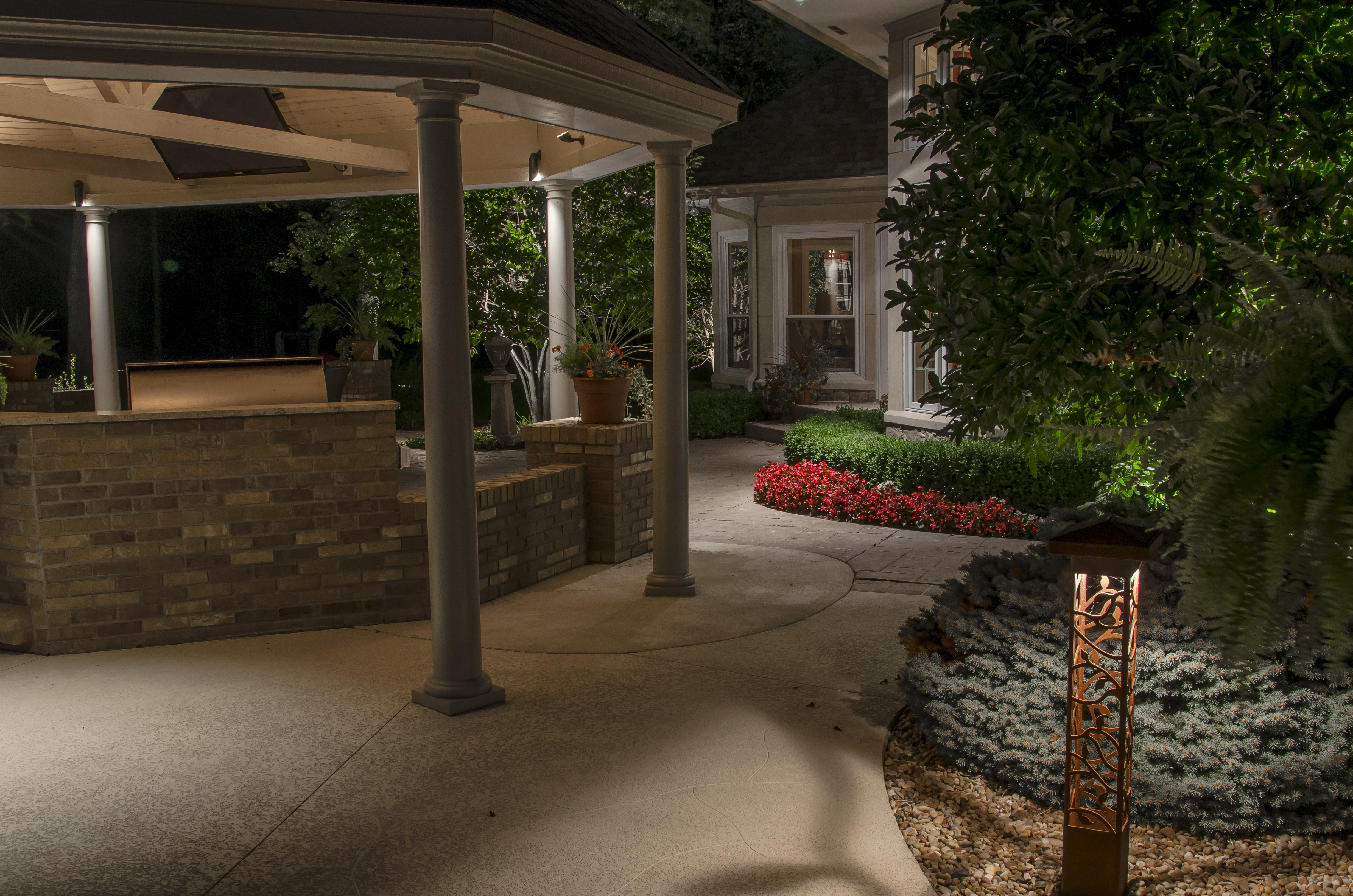 residential bollard by patio lighting 