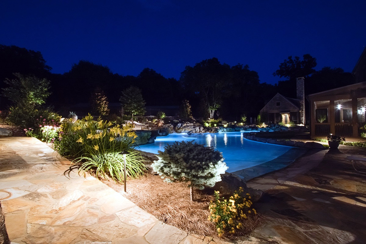 outdoor pool lighting at night 