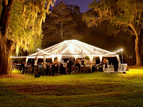 wedding tent with string lighting 