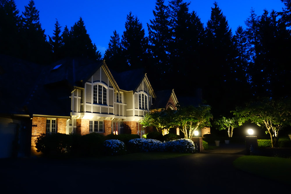Front yard and front of home with lighting