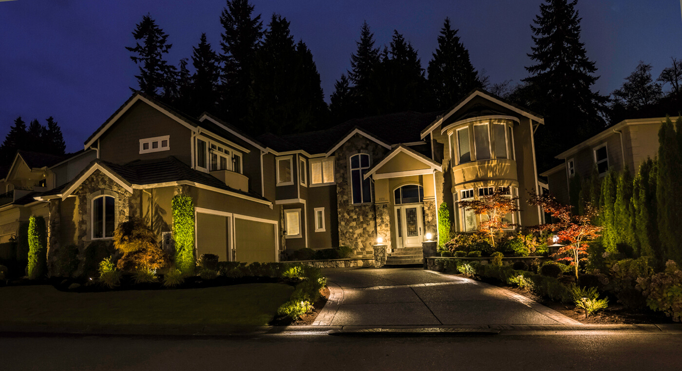 Front of a home with special lighting 