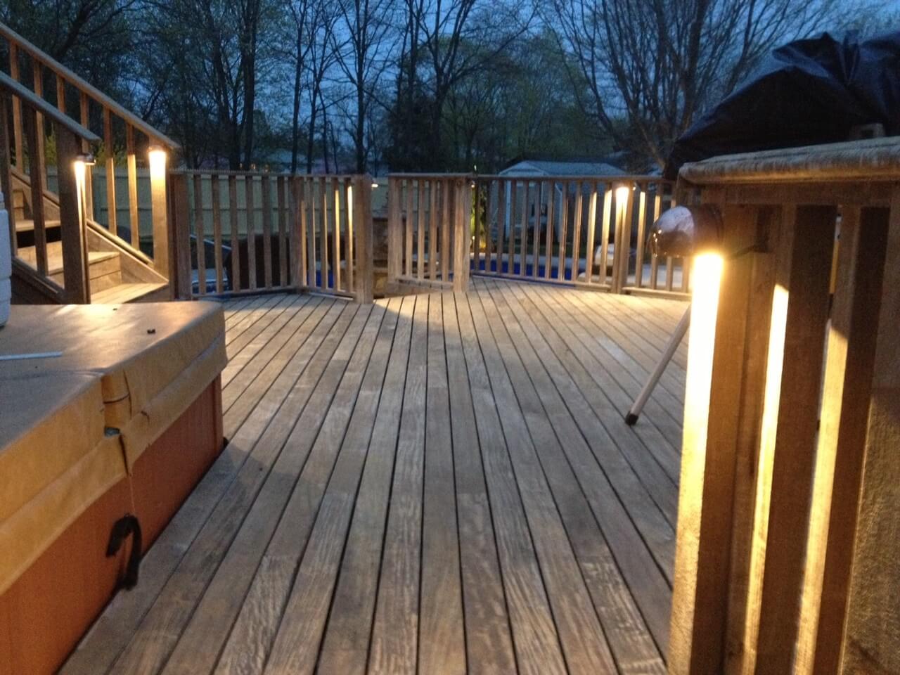 Deck with railing and lights for safety