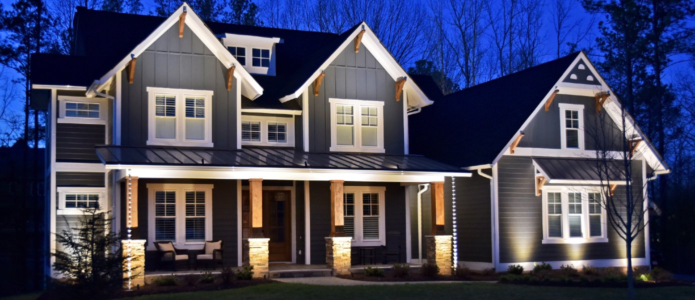 architectural lighting on the front of the house