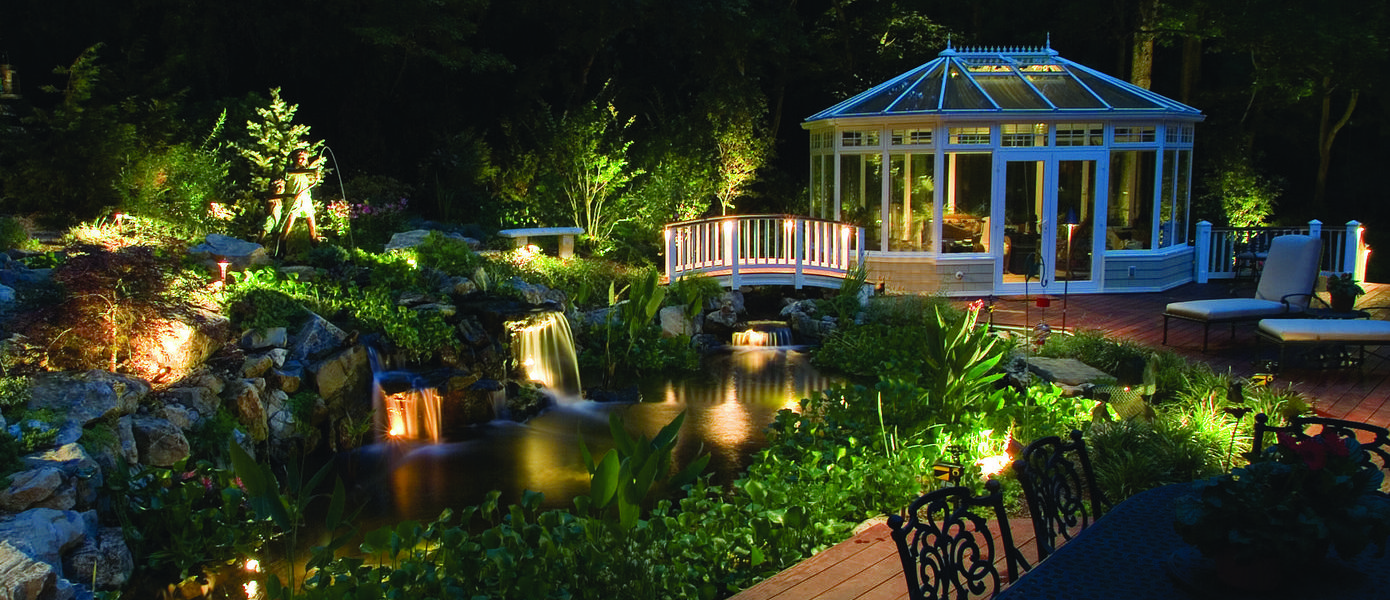 pond with lighting throughout