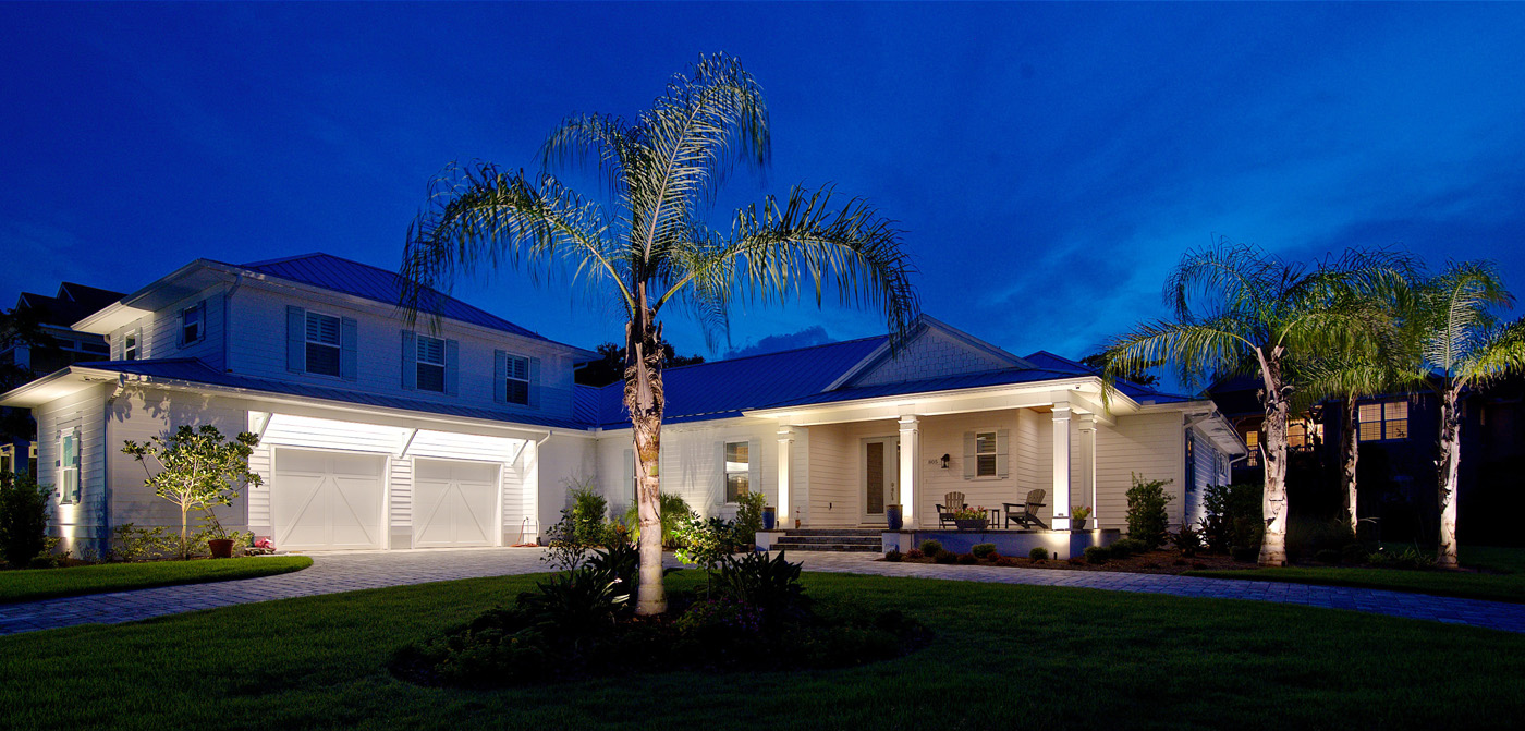 front yard architectural lighting and palm tree lighting 