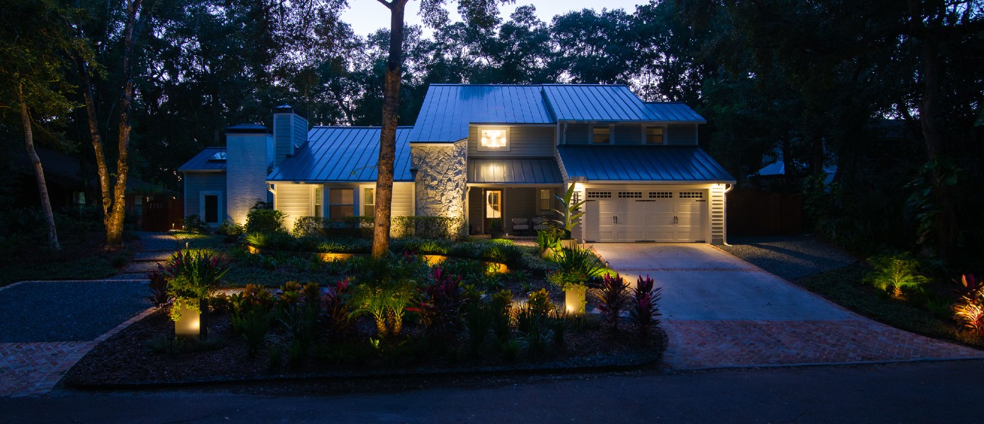 architectural uplighting in Manakin Sabot, VA with garden