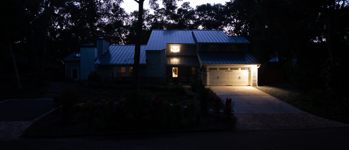 before - home uplighting in Goochland, VA with garden