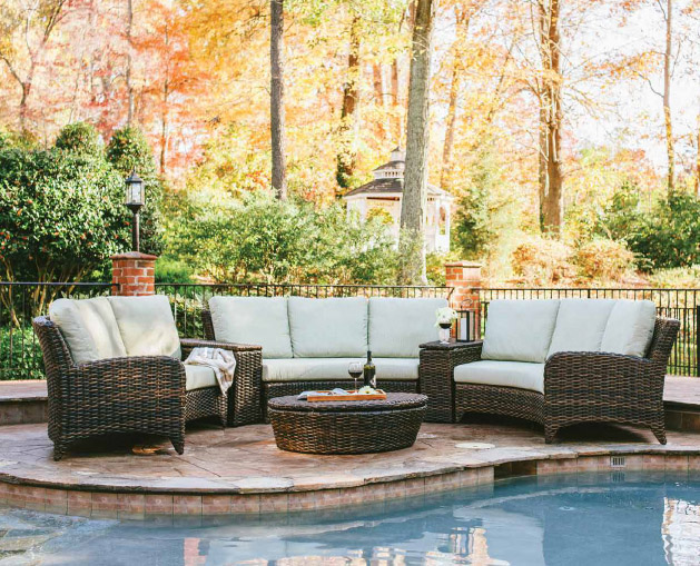 Outdoor lawn furniture by the poolside
