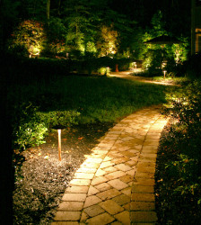 Lights placed along outdoor pathway