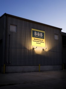 B&B business sign illuminated by lights