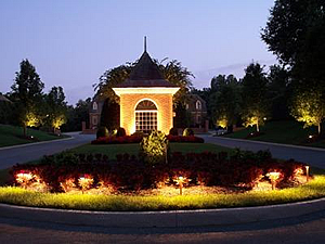 charlotte neighborhood entrance with tower lighting