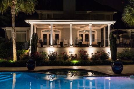 pool and patio lighting on home 