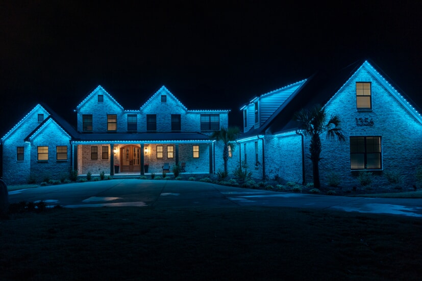 blue outdoor lighting for home