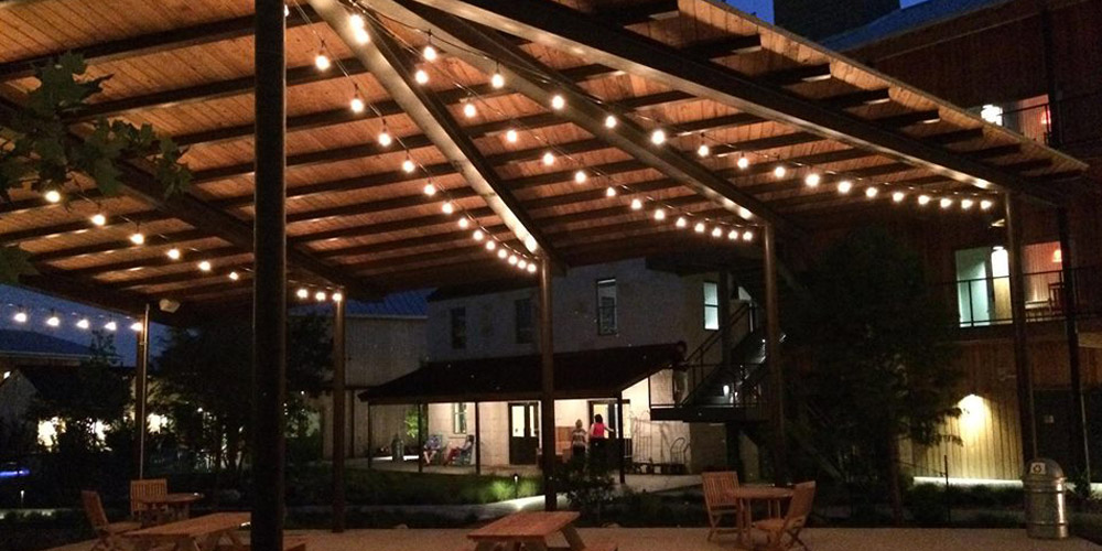 Patio with outdoor lighting