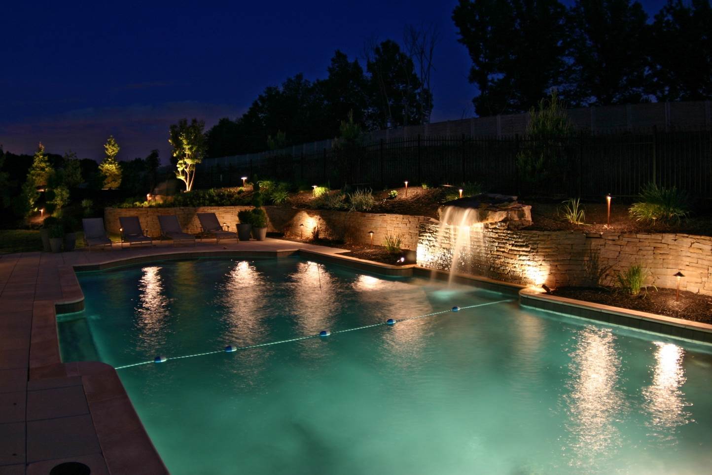 Swimming pool with nighttime lighting