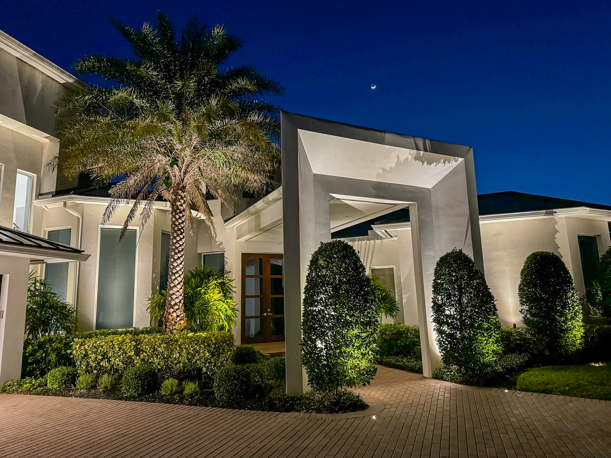 exterior of home lit up