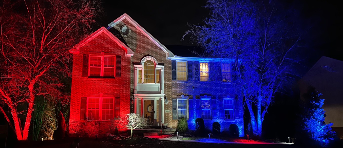 house with colored lights
