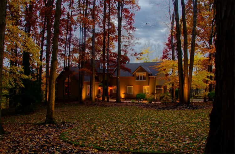 architectural outdoor lighting in the fall