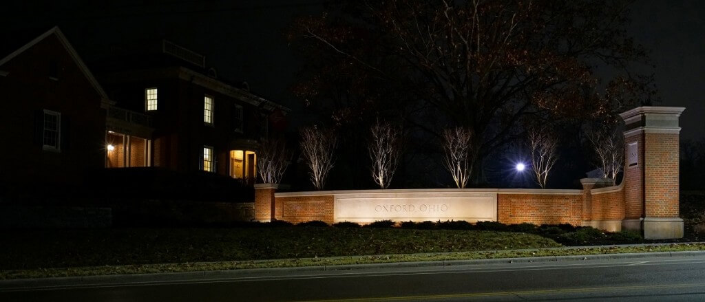 Custom entry lighting at Miami University