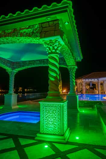green lighting over hot tub