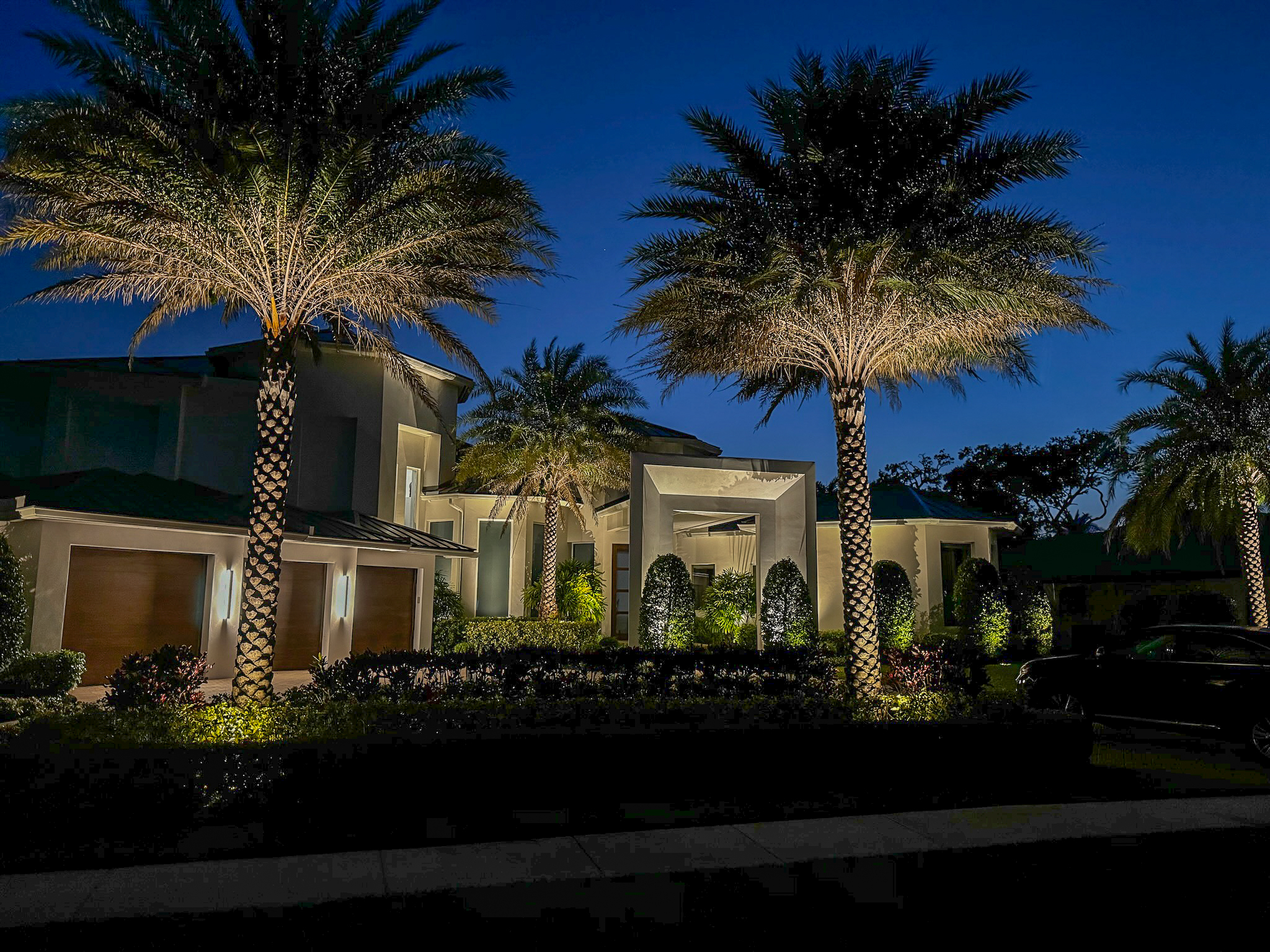 exterior of home lit up