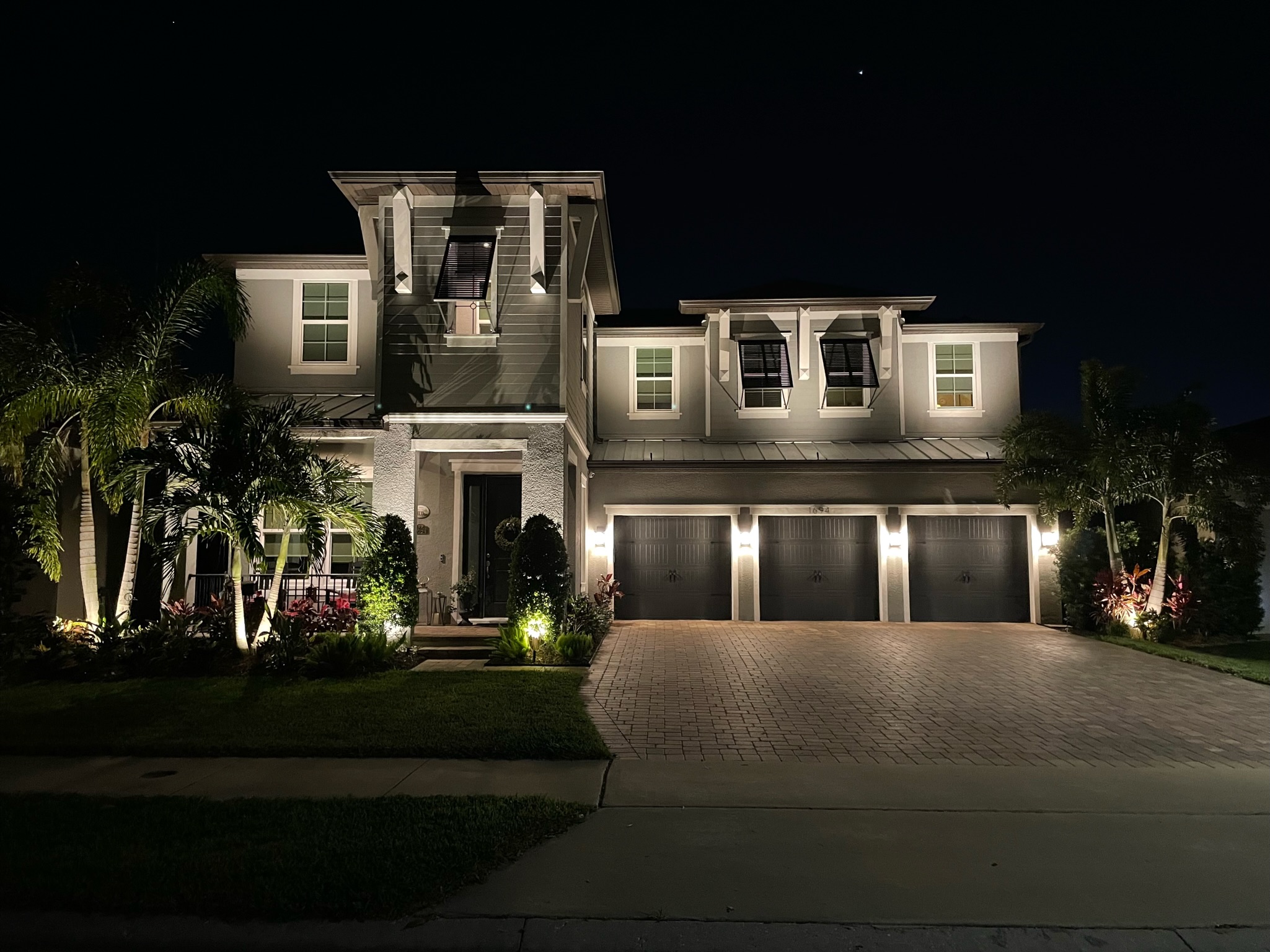 exterior of home lit up