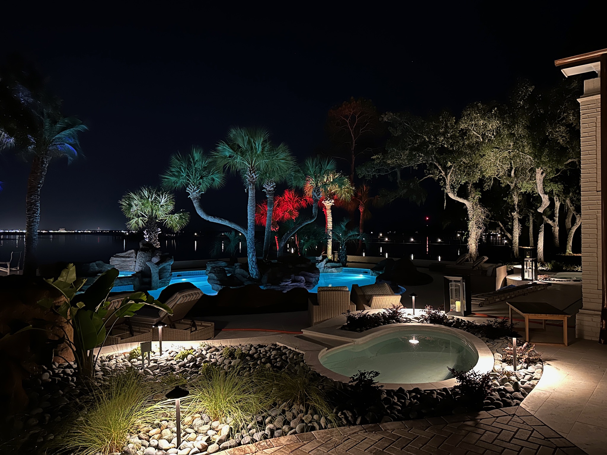 outdoor living space lit up