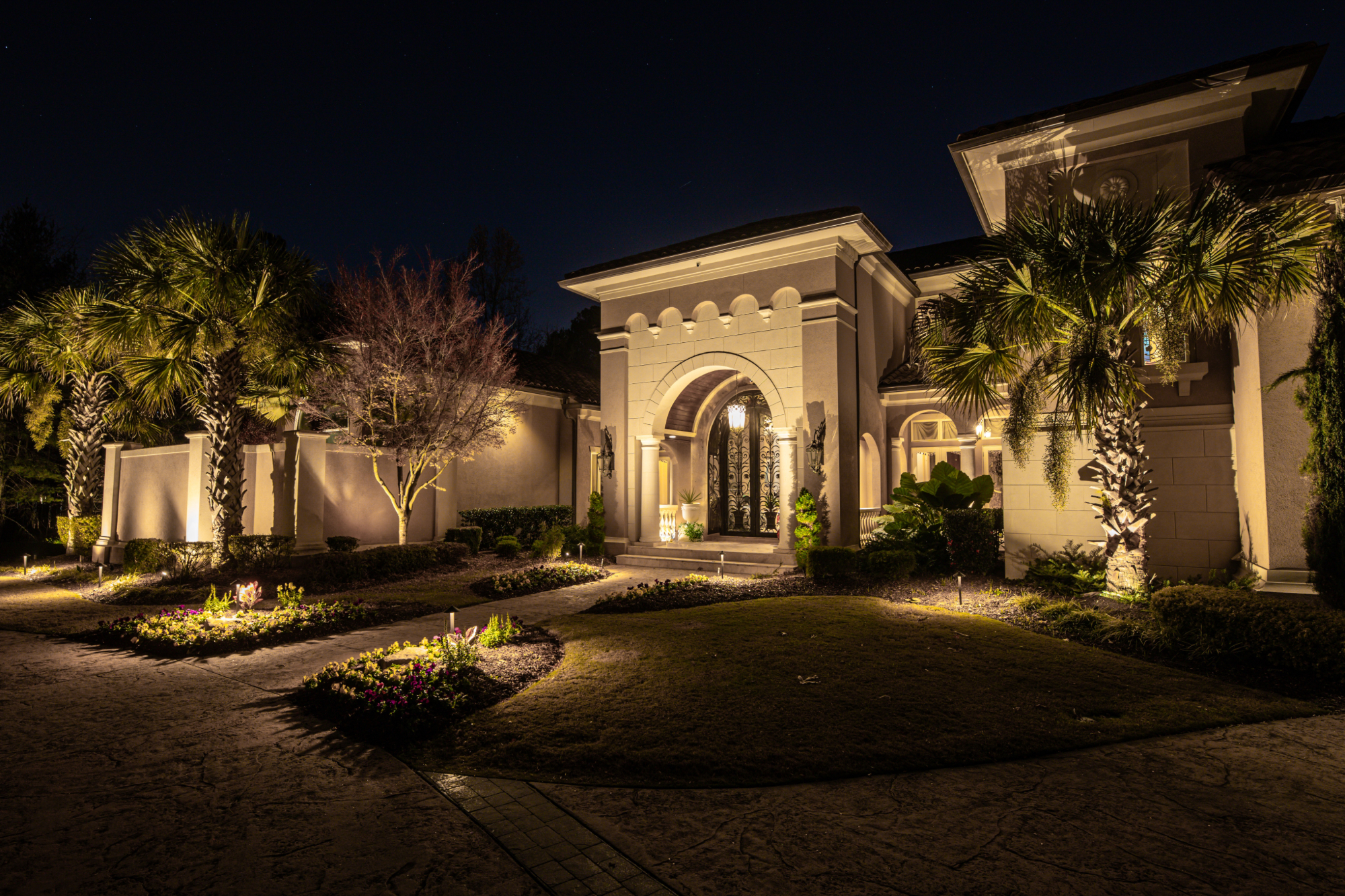 exterior of home lit up