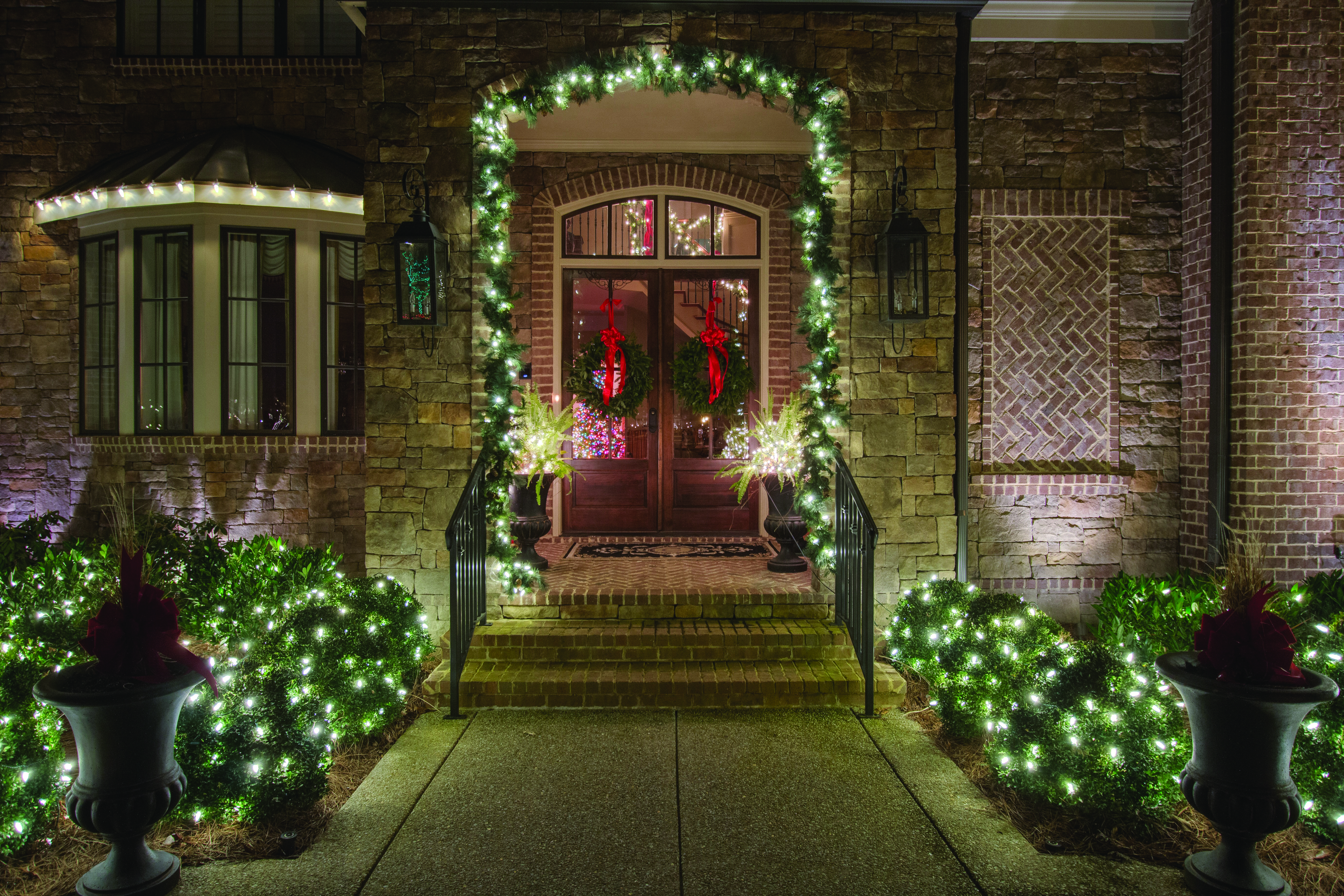 close up of door with lights