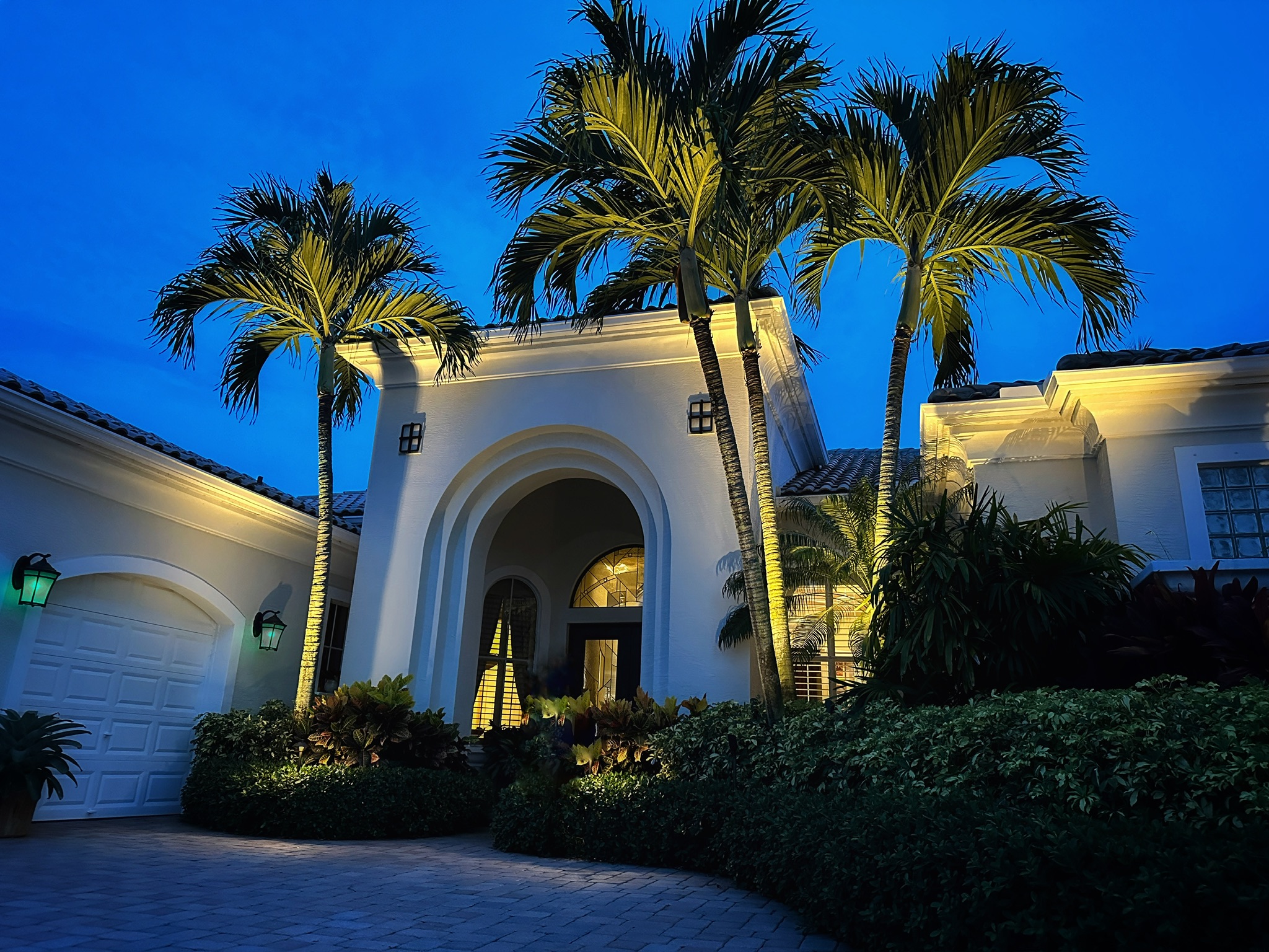 exterior of home lit up