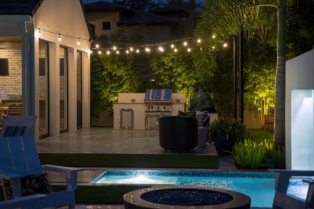 outdoor lighting by a pool