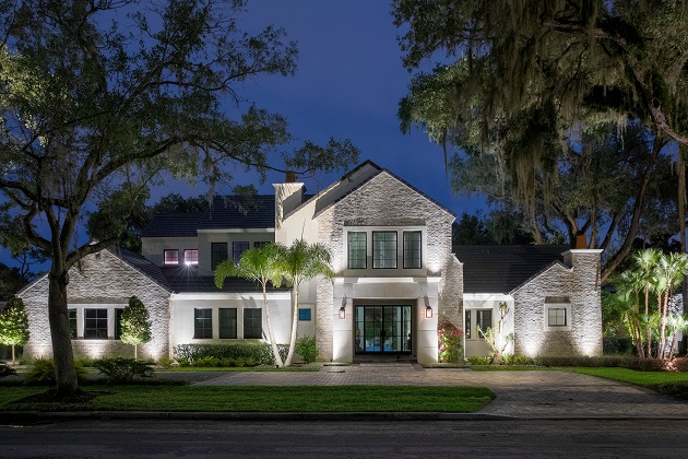 house with outdoor lighting