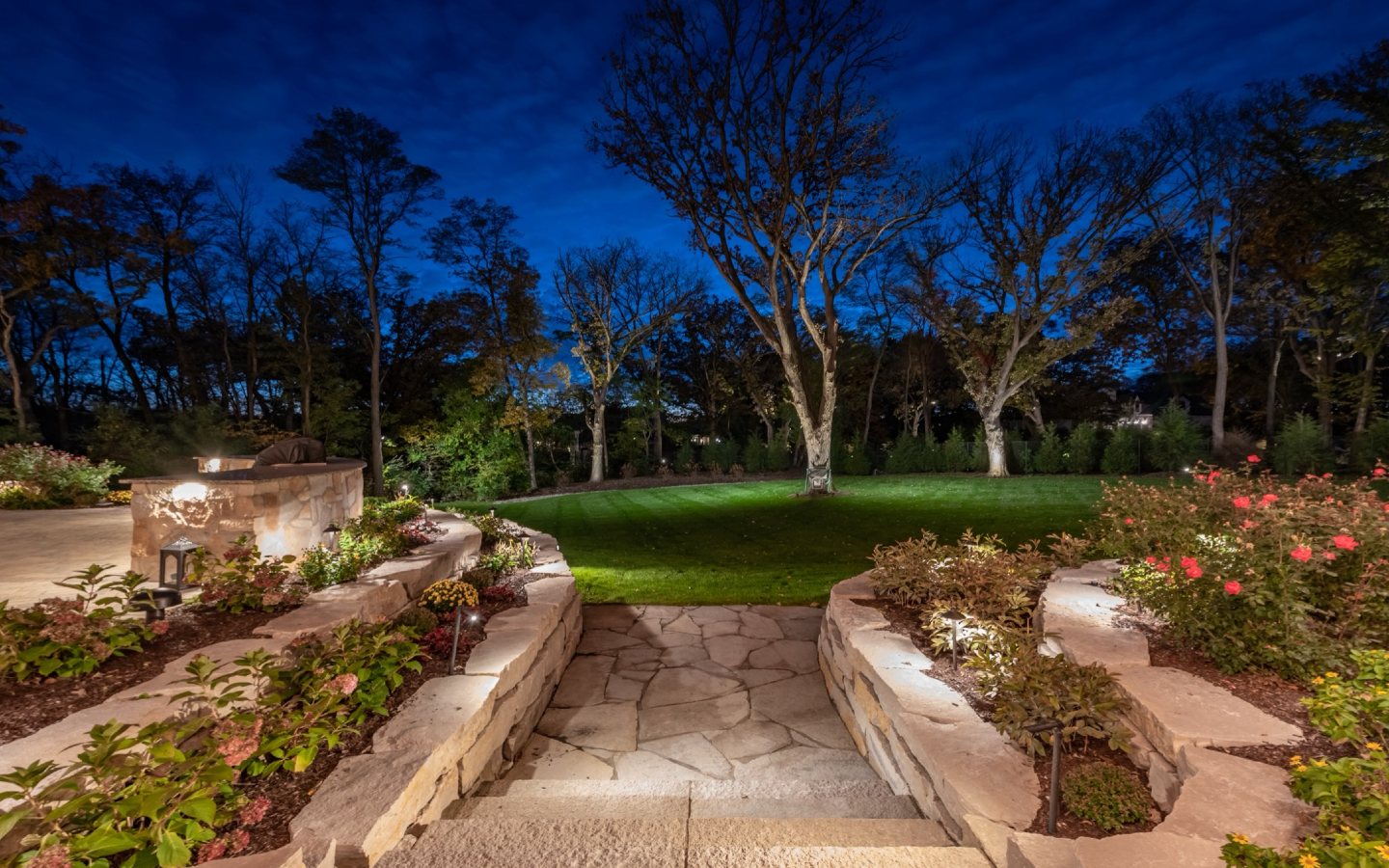 landscape lighting installed at Hobart, IN, home