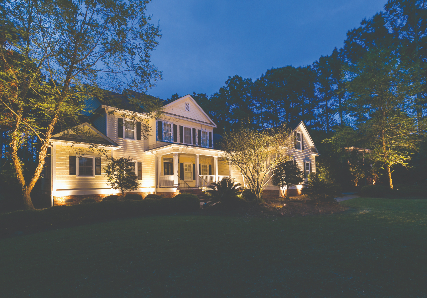 exterior of home lit up